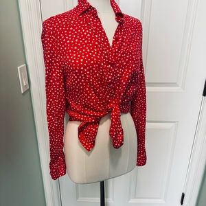 Beach Lunch Lounge sexy Red & white hearts  button up blouse